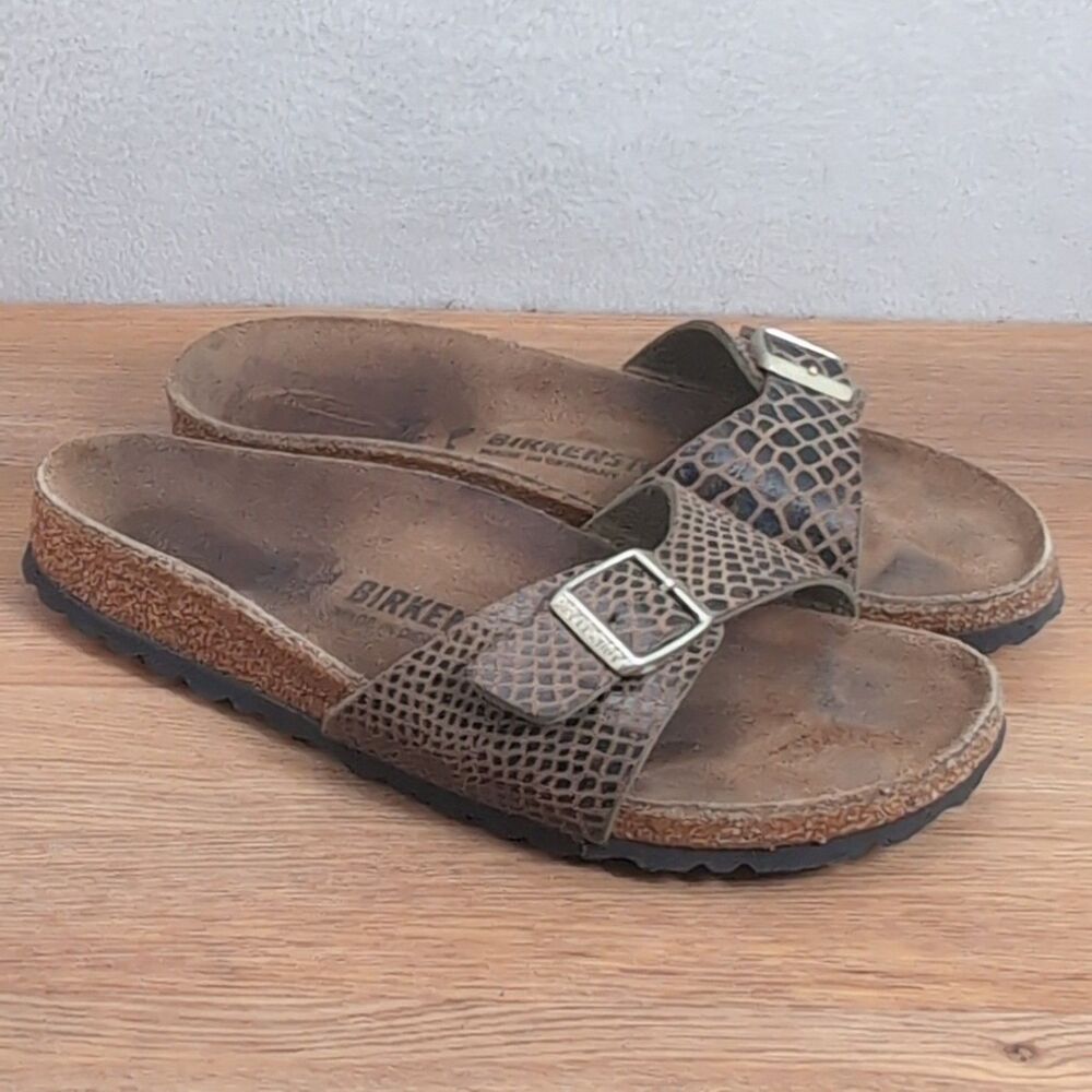 Birkenstock Madrid Women's 6.5 EU 37 Narrow Sandals Brown Snakeskin Leather